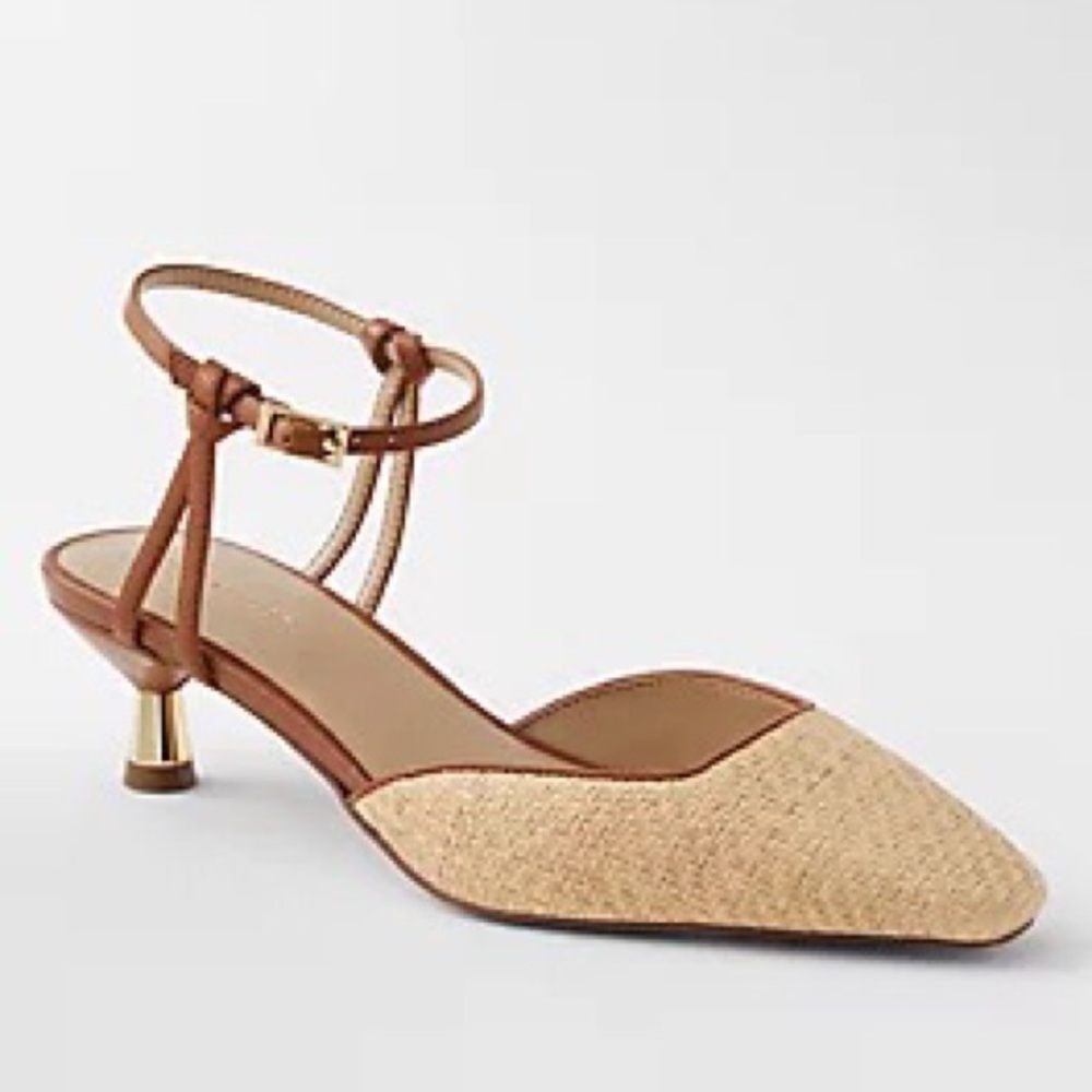 Ann Taylor Women's Sz 9.5M Beige Straw Buckle Knotted Leesa Pumps Nwot